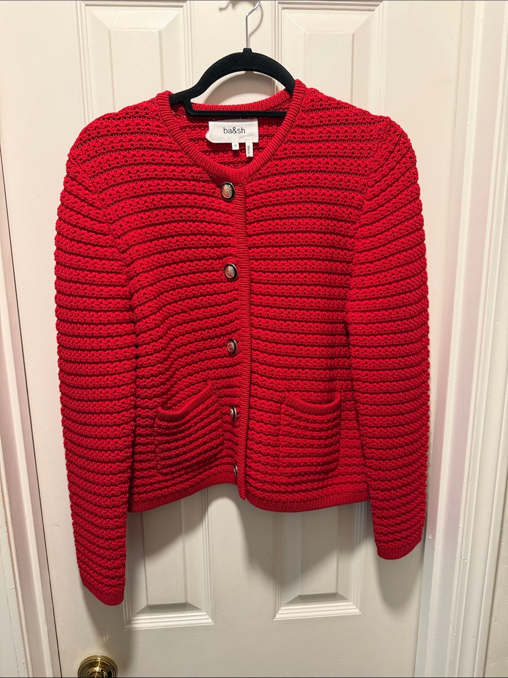 ba&sh Vibrant Red Textured Button-Front Cardigan